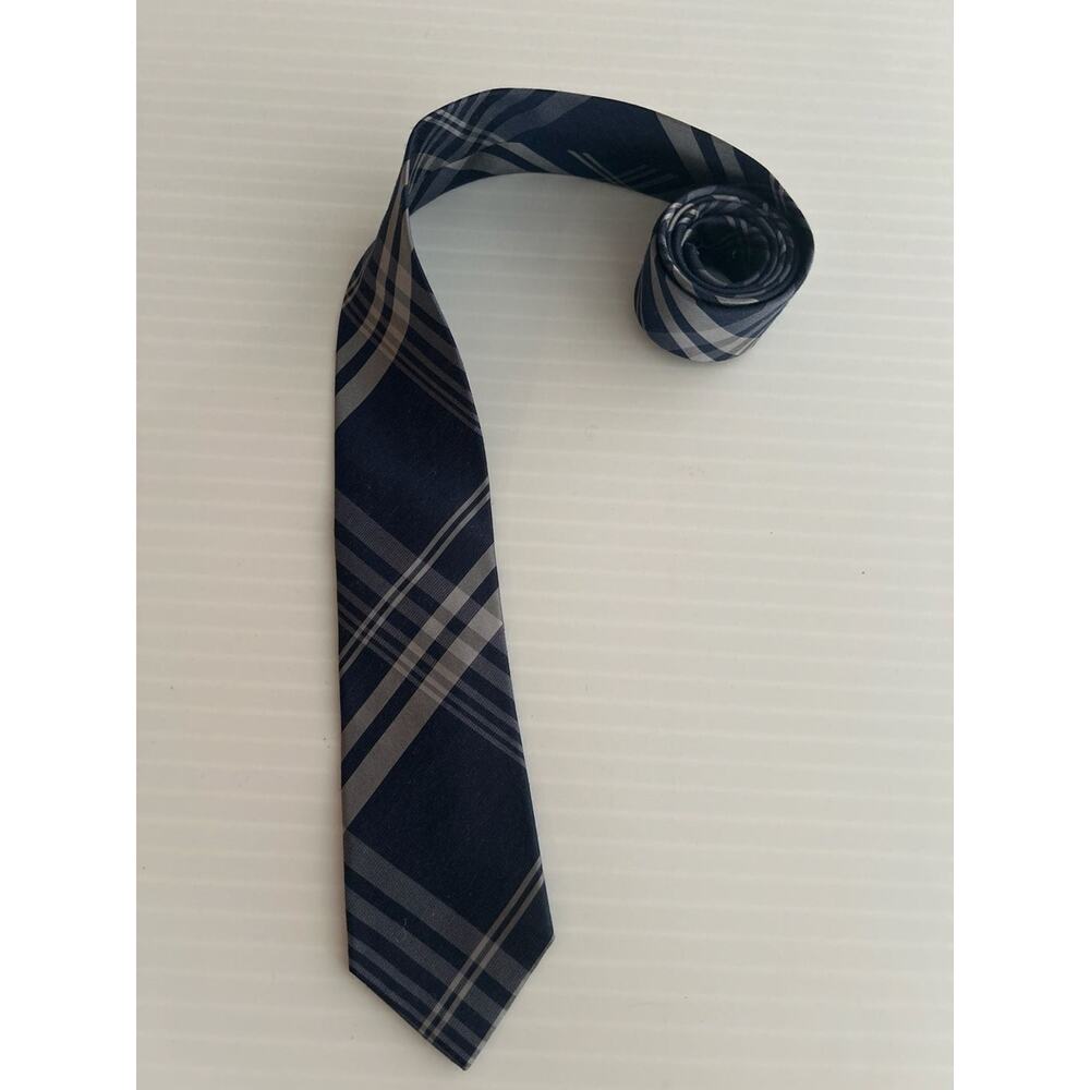 Marc Anthony Navy Blue & Grey Plaid Silk Blend Tie 56” L